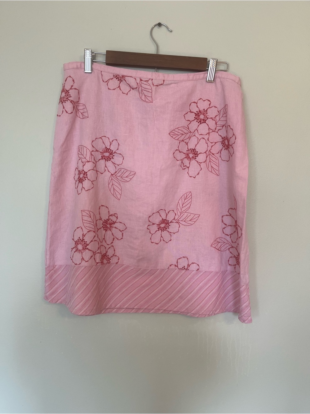Eddie Bauer Pink Floral Midi Skirt 100% Linen Y2K resort